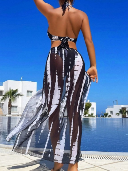 Swimwear- Tie-Dye Bikini Set with Dress Cover-Up for Summer Parties- - Pekosa Women Fashion