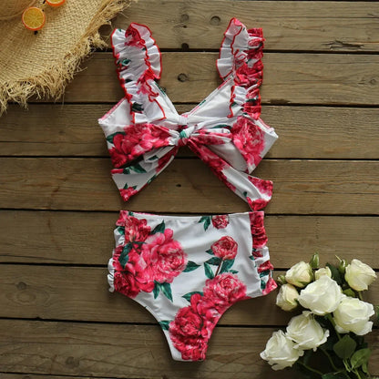 Swimwear- Summer Love High-Waisted Floral Bikini for Tropical Getaways- Pink- Pekosa Women Fashion