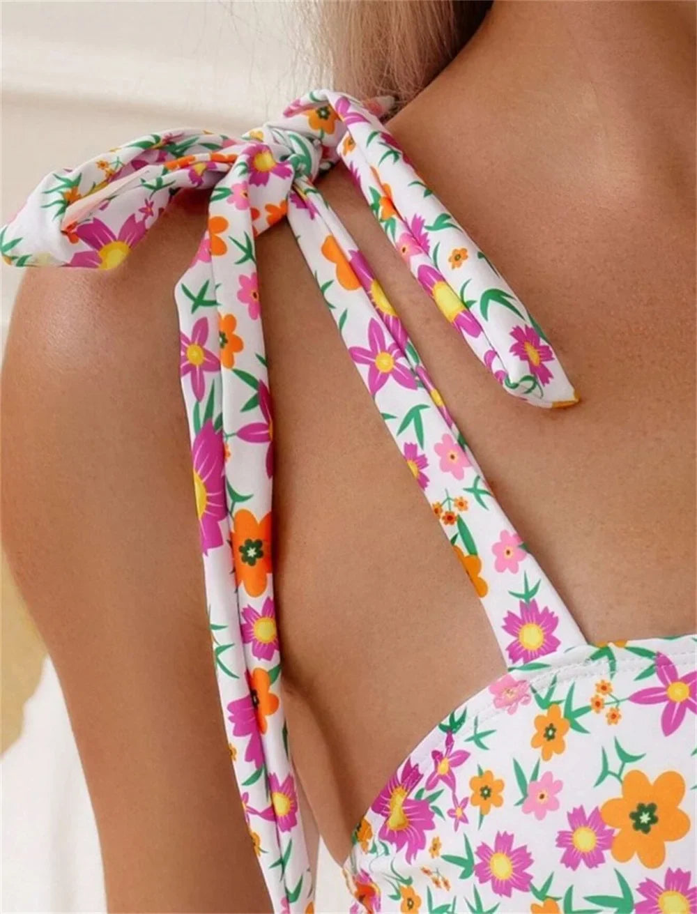 Swimwear- Tropical Flower One-Piece Swimsuit for Poolside Lounging- - Chuzko Women Clothing