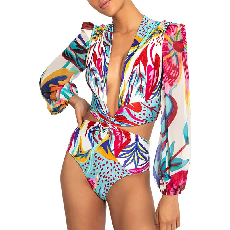 Swimwear - Tropical Rash Guard Swimsuit - UV Safe