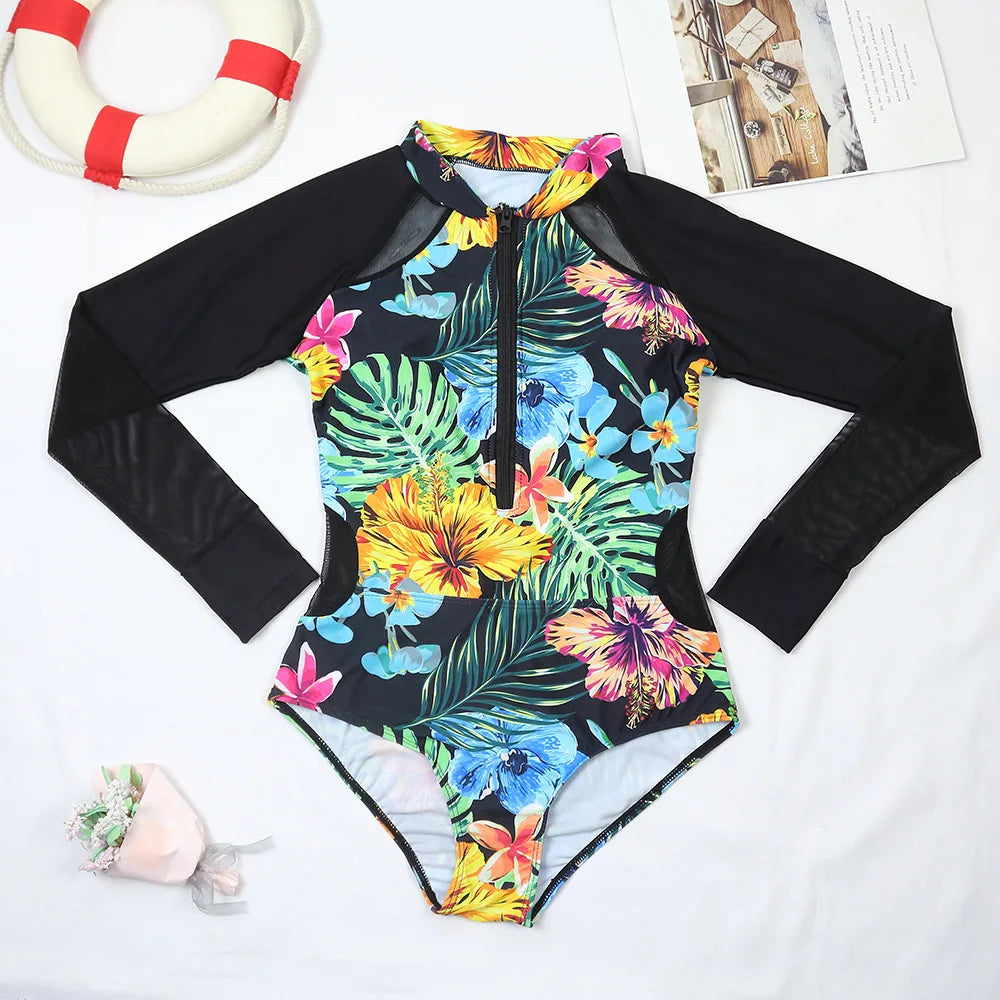 Swimwear - Tropical Rash Guard Swimsuit - UV Safe