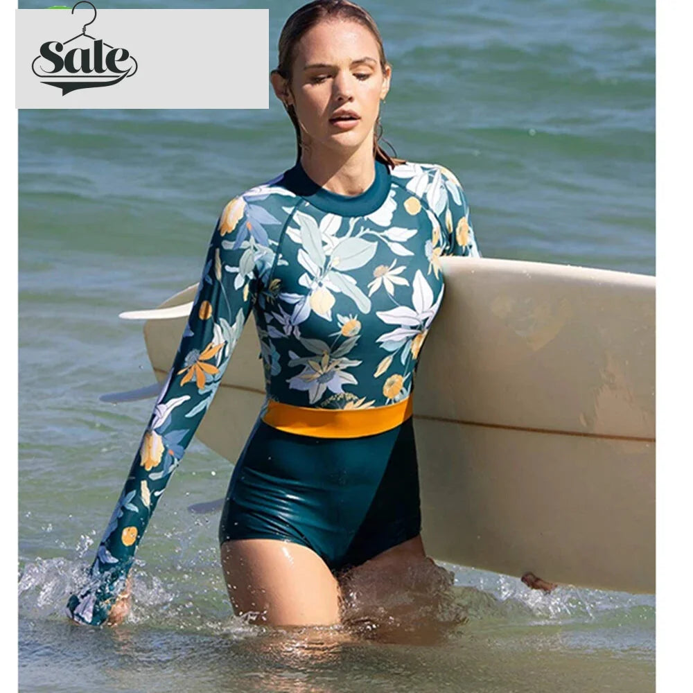 Swimwear - Tropical Rash Guard Swimsuit - UV Safe