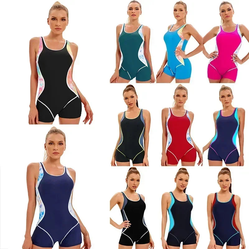 Swimwear- Vibrant Contrast Sporty One-Piece Romper Swimwear- - Pekosa Women Fashion