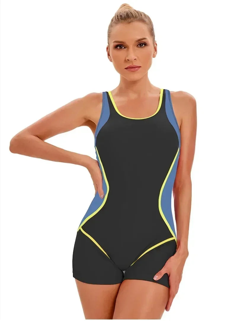 Swimwear- Vibrant Contrast Sporty One-Piece Romper Swimwear- - Pekosa Women Fashion