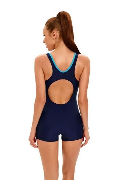 Swimwear- Vibrant Contrast Sporty One-Piece Romper Swimwear- - Pekosa Women Fashion