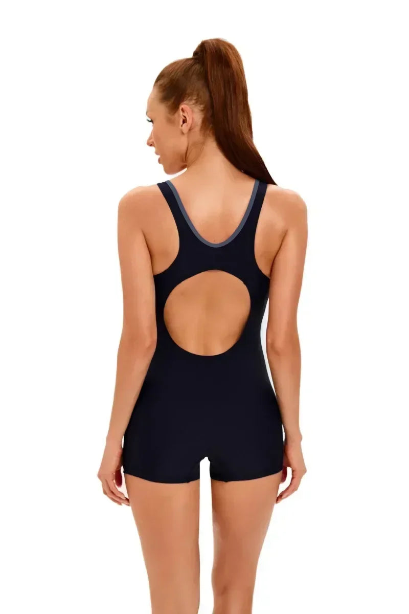 Swimwear- Vibrant Contrast Sporty One-Piece Romper Swimwear- - Pekosa Women Fashion