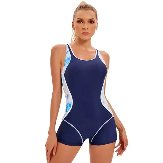 Swimwear- Vibrant Contrast Sporty One-Piece Romper Swimwear- - Pekosa Women Fashion