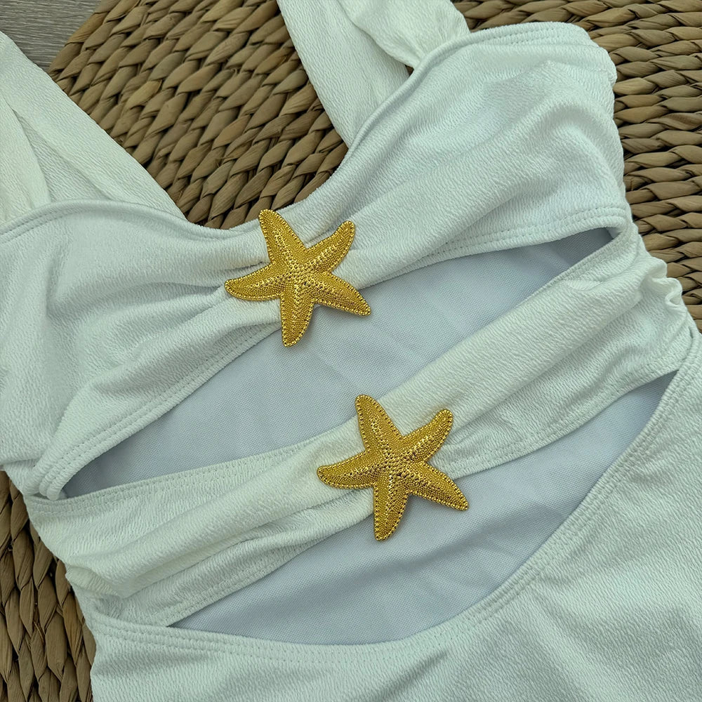 Swimwear - White Cutout One Piece Swimsuit with Playful Skirt