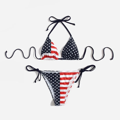 Swimwear- Women Patriotic 2 Piece String Swimwear for Every U.S. Holiday & July 4th- - Chuzko Women Clothing