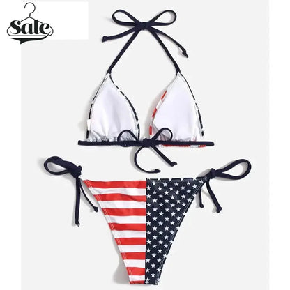 Swimwear- Women Patriotic 2 Piece String Swimwear for Every U.S. Holiday & July 4th- - Chuzko Women Clothing