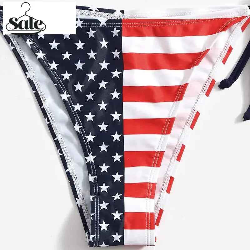 Swimwear- Women Patriotic 2 Piece String Swimwear for Every U.S. Holiday & July 4th- - Chuzko Women Clothing