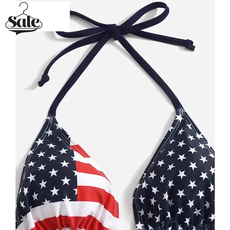 Swimwear- Women Patriotic 2 Piece String Swimwear for Every U.S. Holiday & July 4th- - Chuzko Women Clothing