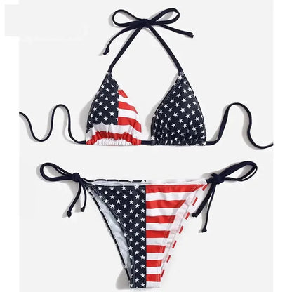 Swimwear- Women Patriotic 2 Piece String Swimwear for Every U.S. Holiday & July 4th- - Chuzko Women Clothing