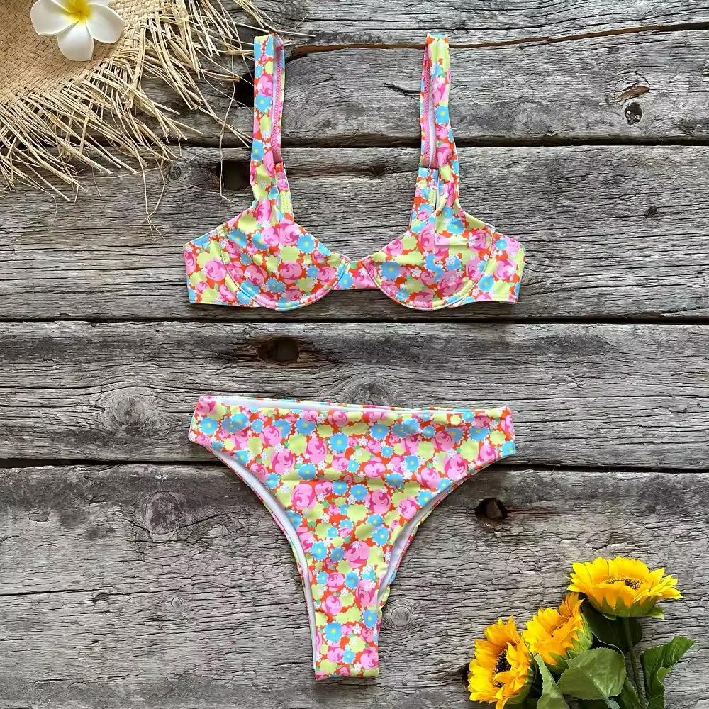 Swimwear- Women Petal Floral Underwire Bikini for Pool Getaway- - Chuzko Women Clothing