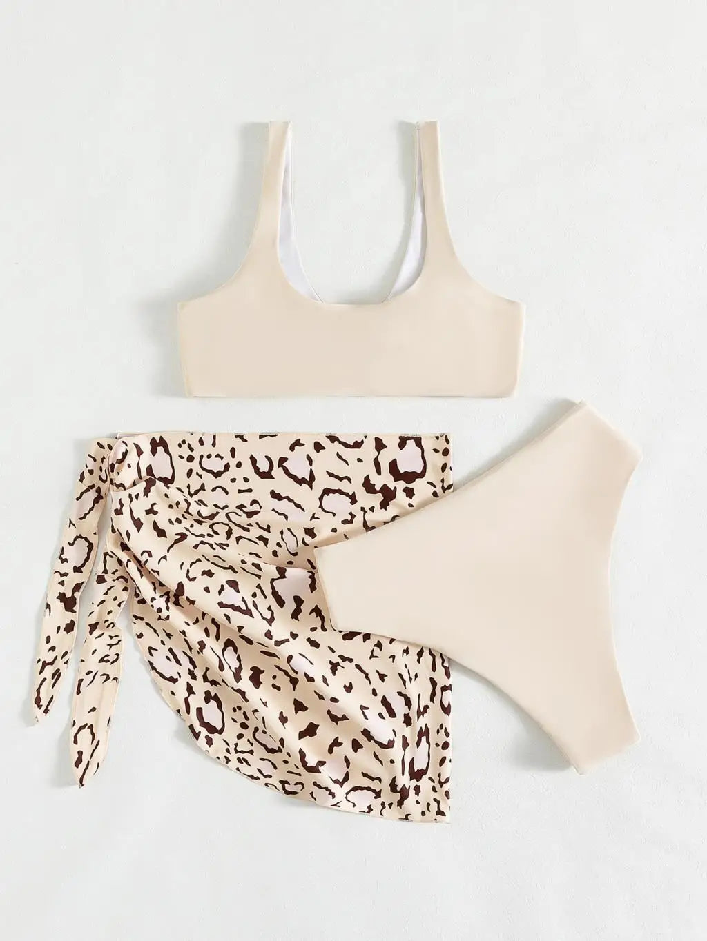 Animal Print Cover-Up with Women's 3 Piece Swimwear Set