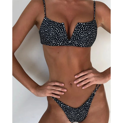 Swimwear- Women's Animal Print Swimwear V-Neck Bra & Bikini- - Pekosa Women Fashion