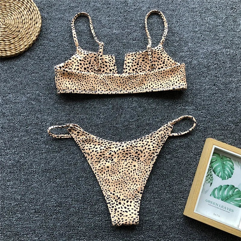 Swimwear- Women's Animal Print Swimwear V-Neck Bra & Bikini- - Pekosa Women Fashion