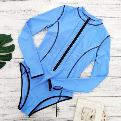 Swimwear - Women's Long Sleeve Swimwear Zip-Up Rash Guard