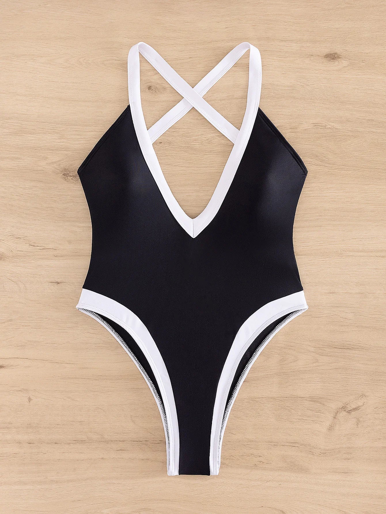 Swimwear- Women's One-Piece Swimwear with Contrast Binding for Aquatic Adventures- - Pekosa Women Fashion