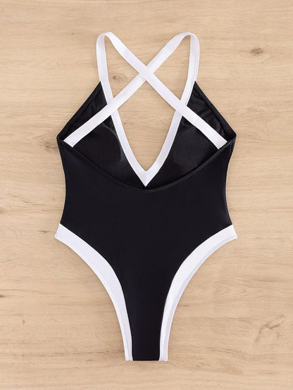 Swimwear- Women's One-Piece Swimwear with Contrast Binding for Aquatic Adventures- - Pekosa Women Fashion