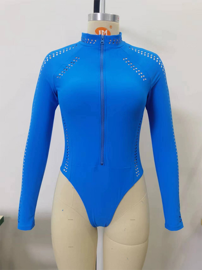 Swimwear- Sporty One-Piece Long Sleeve Swimsuit for Women- - Pekosa Women Fashion