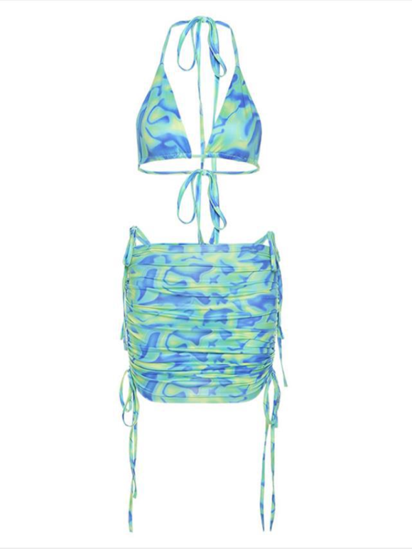 Swimwear- Women's Summer Print 2-Piece Triangle Bra & Mini Skirt Cover-Up Set- - Pekosa Women Fashion