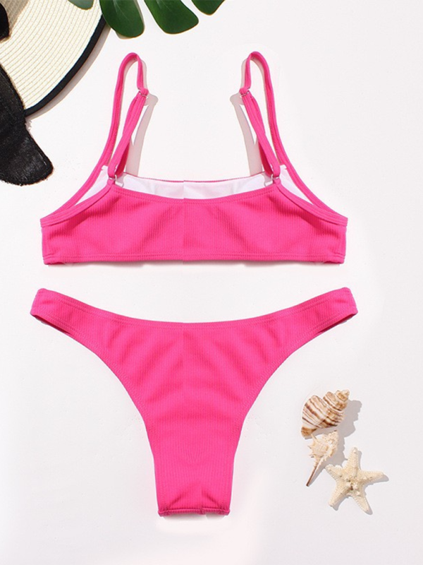 Swimwear- Women's Textured Swimwear with High-Cut Bikini & Sporty Bra- - Pekosa Women Fashion