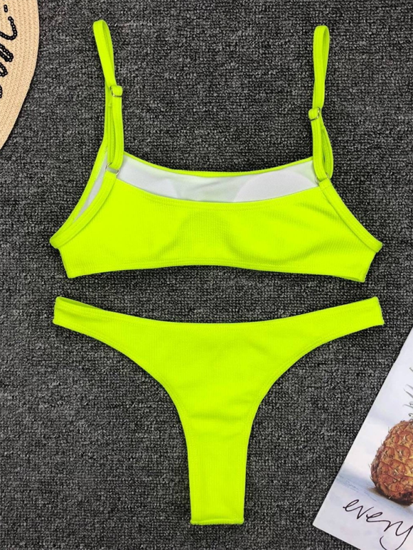 Swimwear- Women's Textured Swimwear with High-Cut Bikini & Sporty Bra- - Pekosa Women Fashion