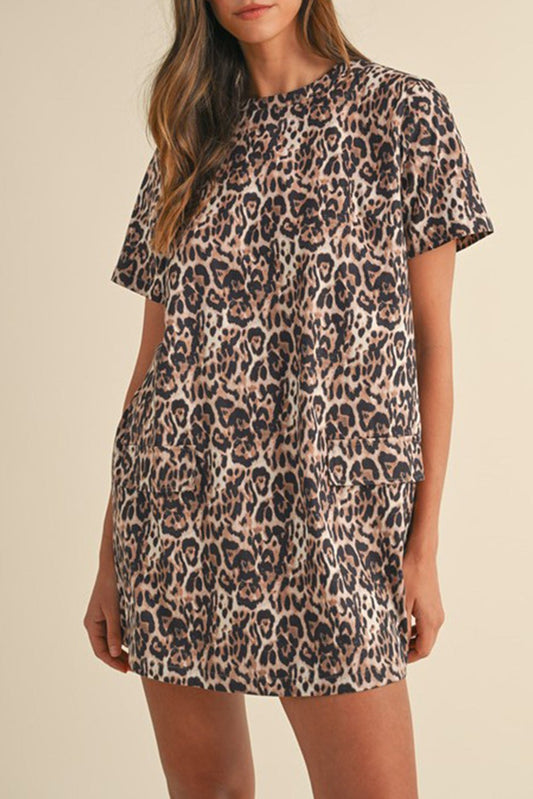 T Shirt Dresses - Leopard Print Casual T-shirt Dress