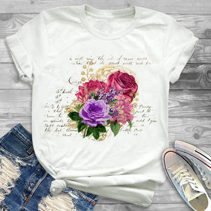 T-Shirts-Charming Floral Bouquet Print Tee Collection