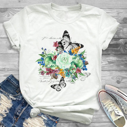 T-Shirts-Charming Floral Bouquet Print Tee Collection