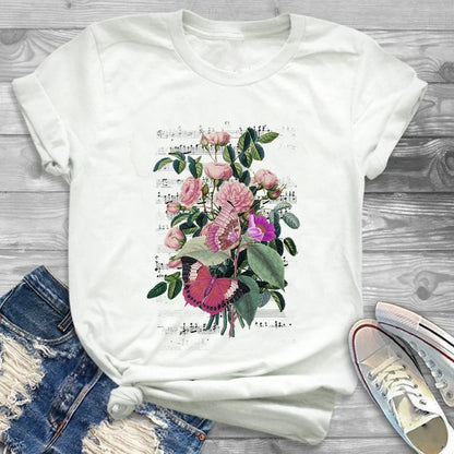 T-Shirts-Charming Floral Bouquet Print Tee Collection