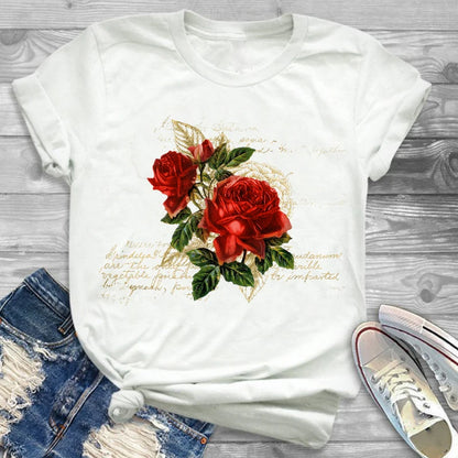 T-Shirts-Charming Floral Bouquet Print Tee Collection