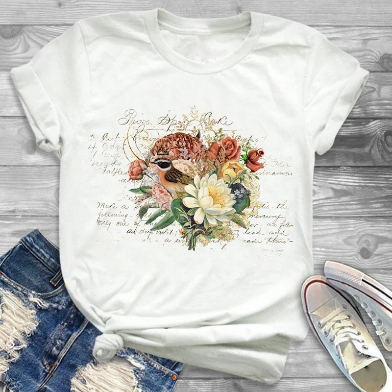 T-Shirts-Charming Floral Bouquet Print Tee Collection