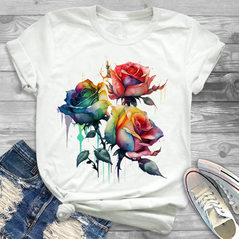 T-Shirts-Charming Floral Bouquet Print Tee Collection