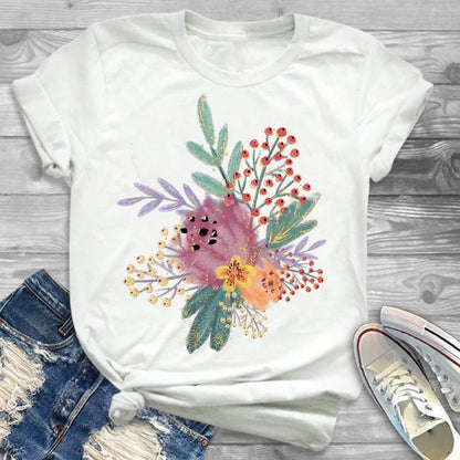 T-Shirts-Charming Floral Bouquet Print Tee Collection