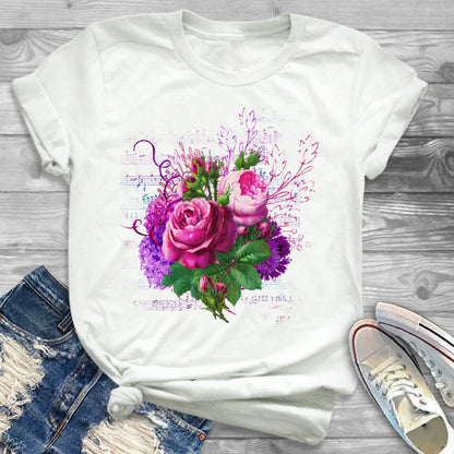 T-Shirts-Charming Floral Bouquet Print Tee Collection