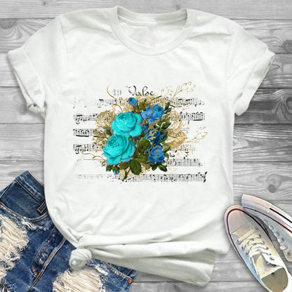 T-Shirts-Charming Floral Bouquet Print Tee Collection