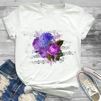 T-Shirts-Charming Floral Bouquet Print Tee Collection