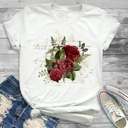 T-Shirts-Charming Floral Bouquet Print Tee Collection