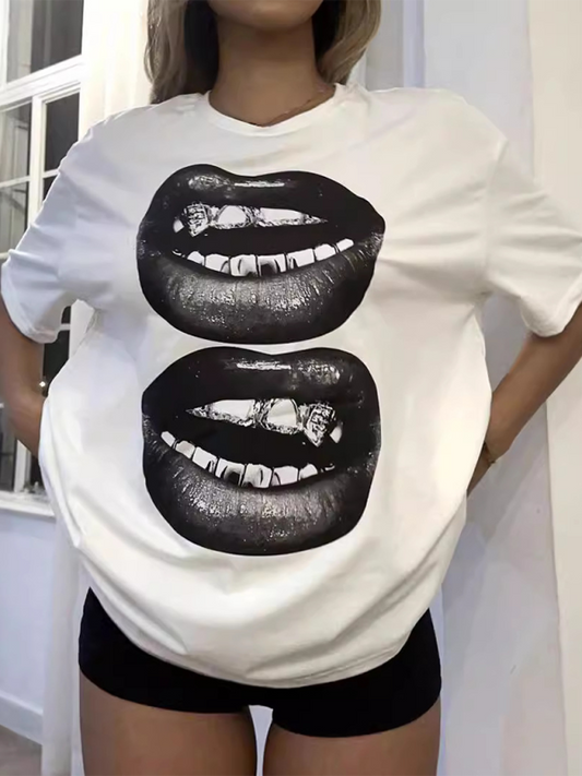 Dramatic Lips Graphic Tee - Artistic T-Shirt