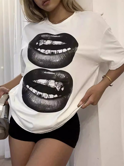 Dramatische Lippen Grafik T-Shirt - Künstlerisches T-Shirt