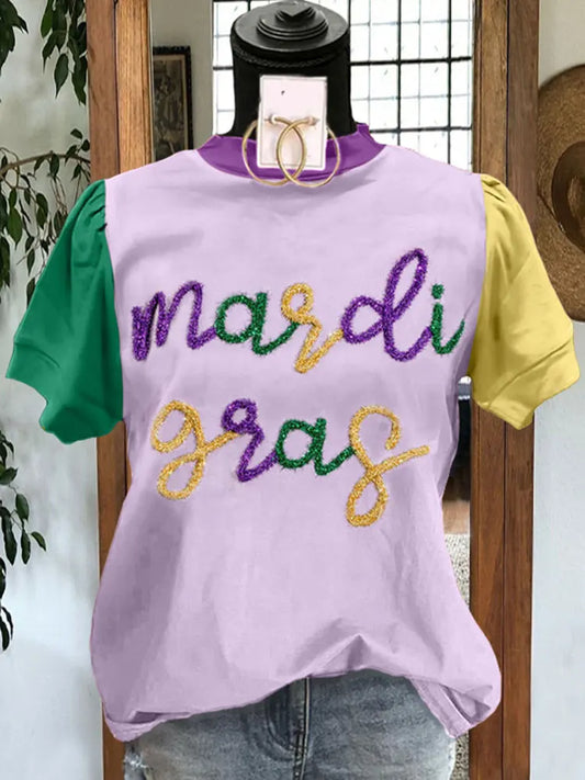 T-Shirts - Festive Mardi Gras T-Shirt with Embroidery