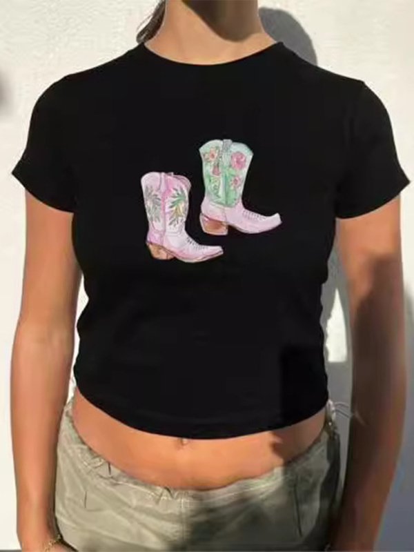 Floral Cowboy Boots Tee - Graphic T-Shirt