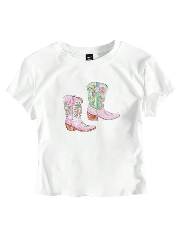 T-shirt à imprimé floral et bottes de cowboy