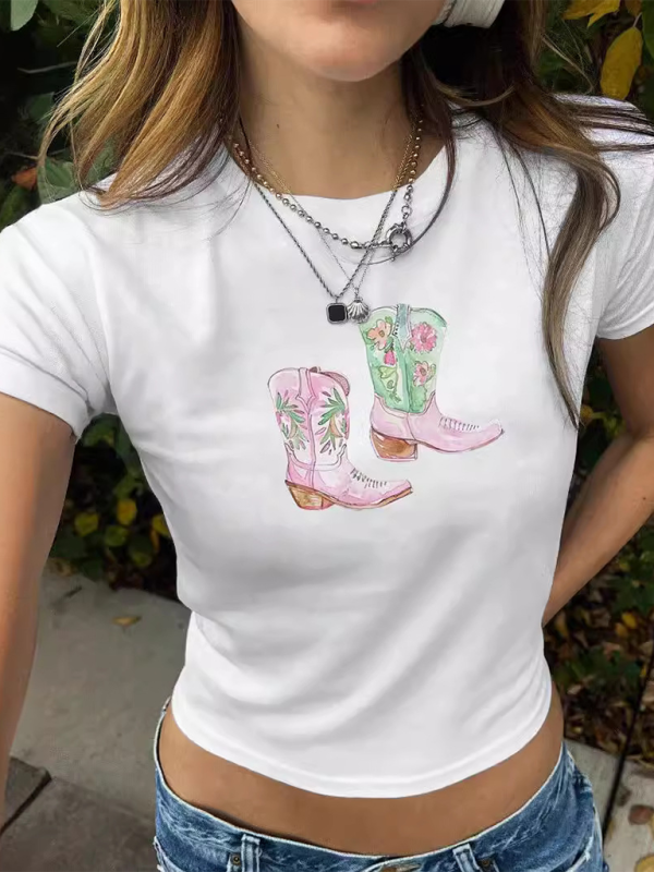 Floral Cowboy Boots Tee - Graphic T-Shirt