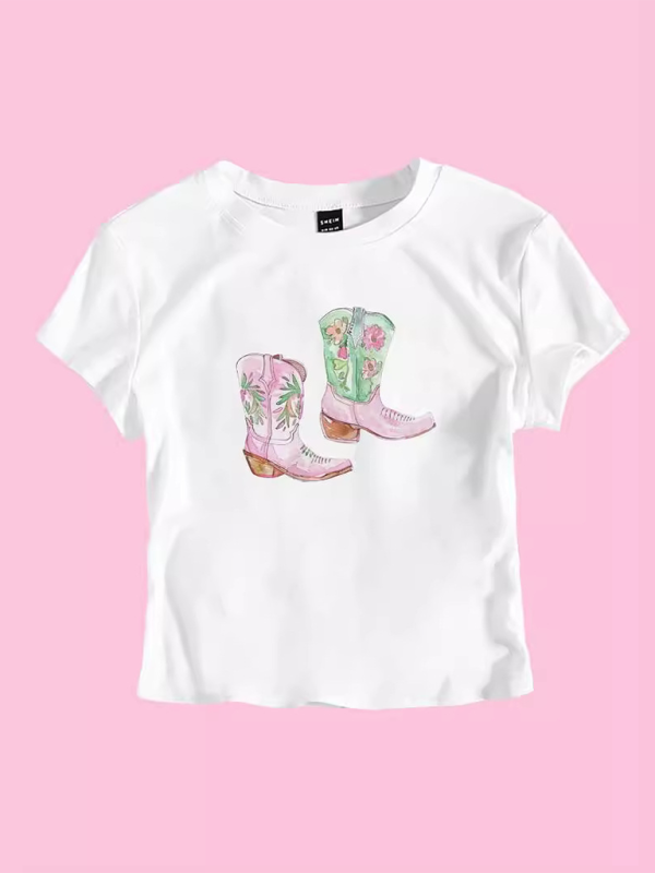 T-shirt à imprimé floral et bottes de cowboy