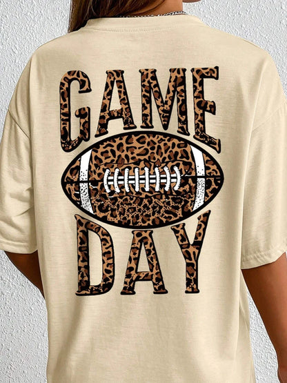 T-Shirts- Game Day Oversized Leopard Football T-Shirt for Women- - Chuzko Women Clothing