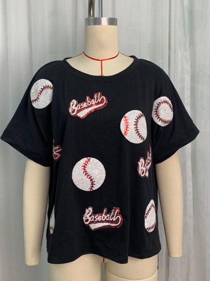 Home Run Sequined Baseball T-Shirt for Game Day Attire