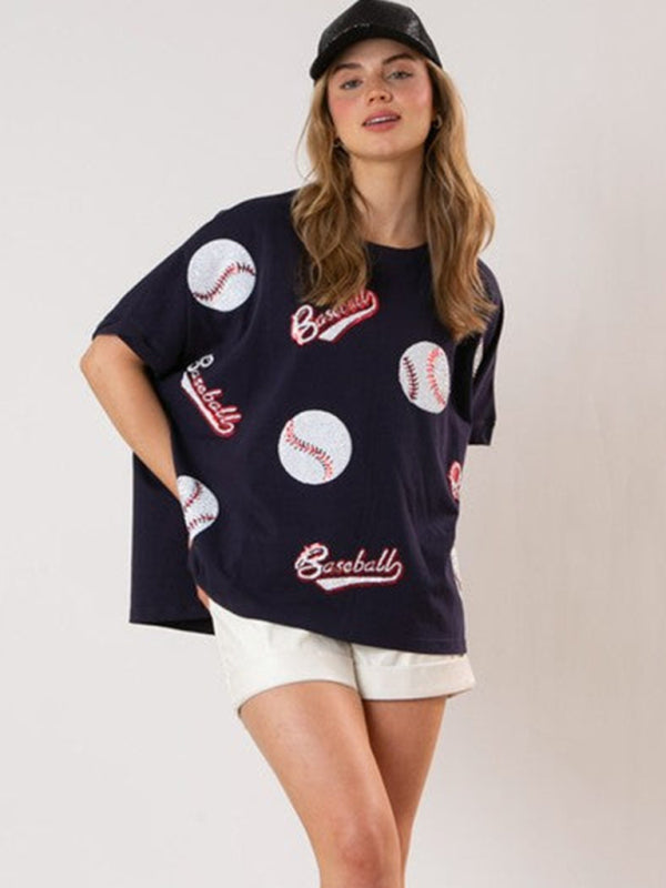 Home Run Sequined Baseball T-Shirt for Game Day Attire